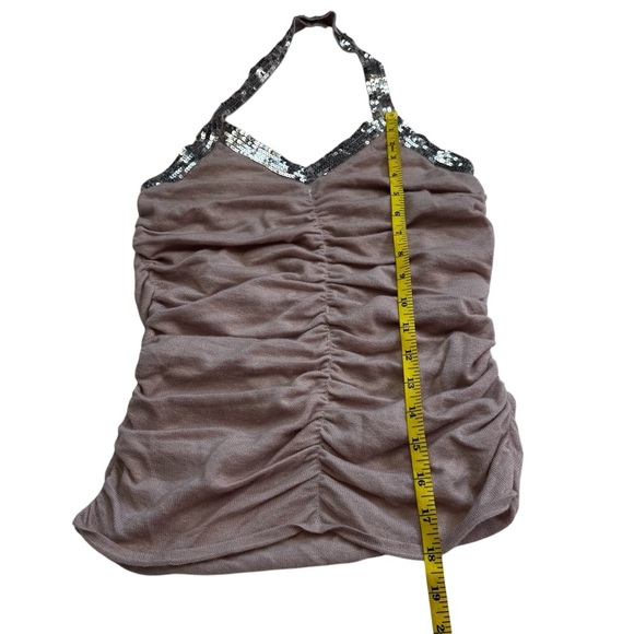 LaROK Cashmere Halter Top Size Medium Dusty Pink Mauve Sequin Trim Ruching NWOT - Picture 9 of 12